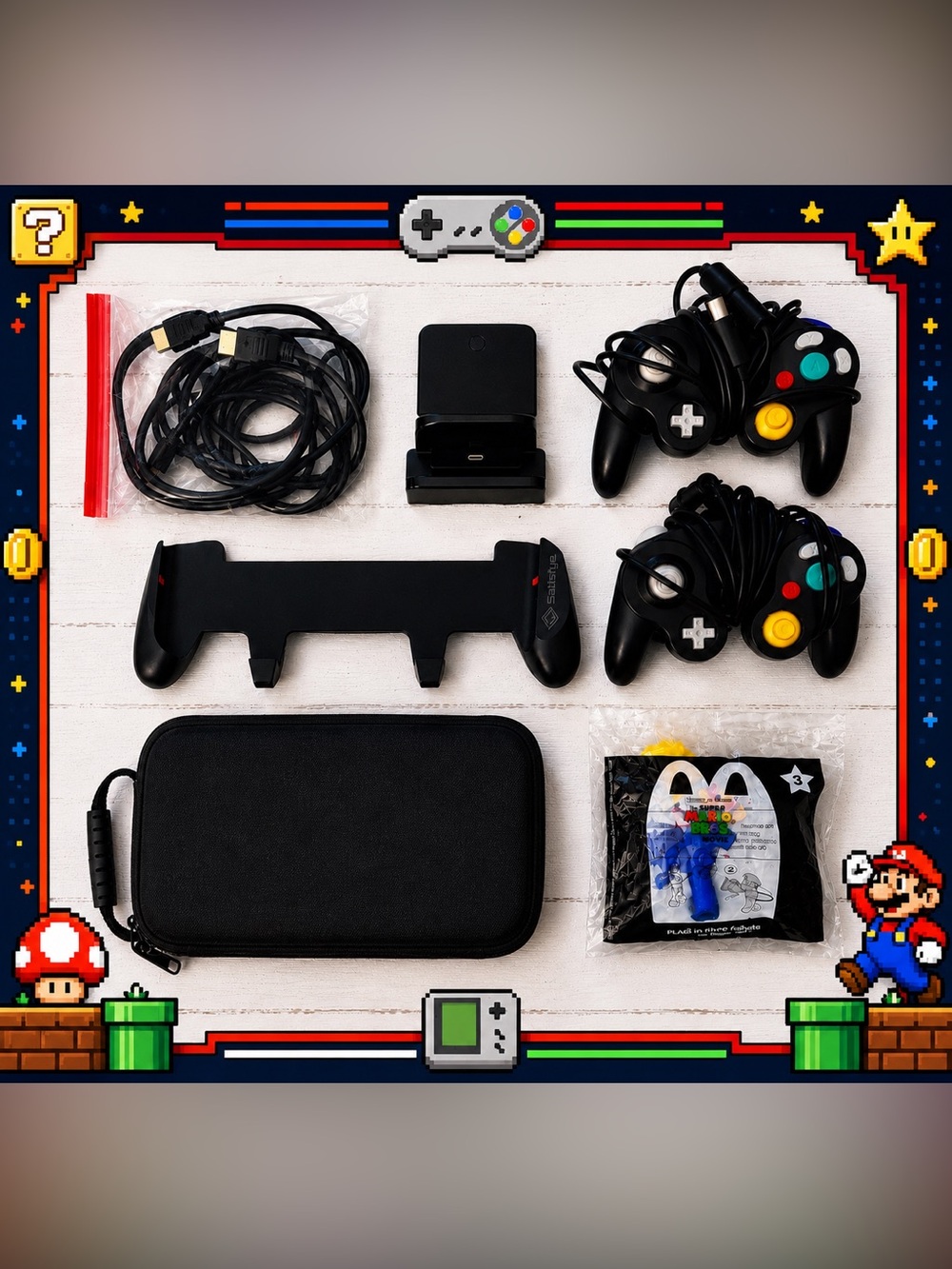 Nintendo Switch Bundle w/ 2 GameCube Controllers, Satisfy Grip, Dock & Case